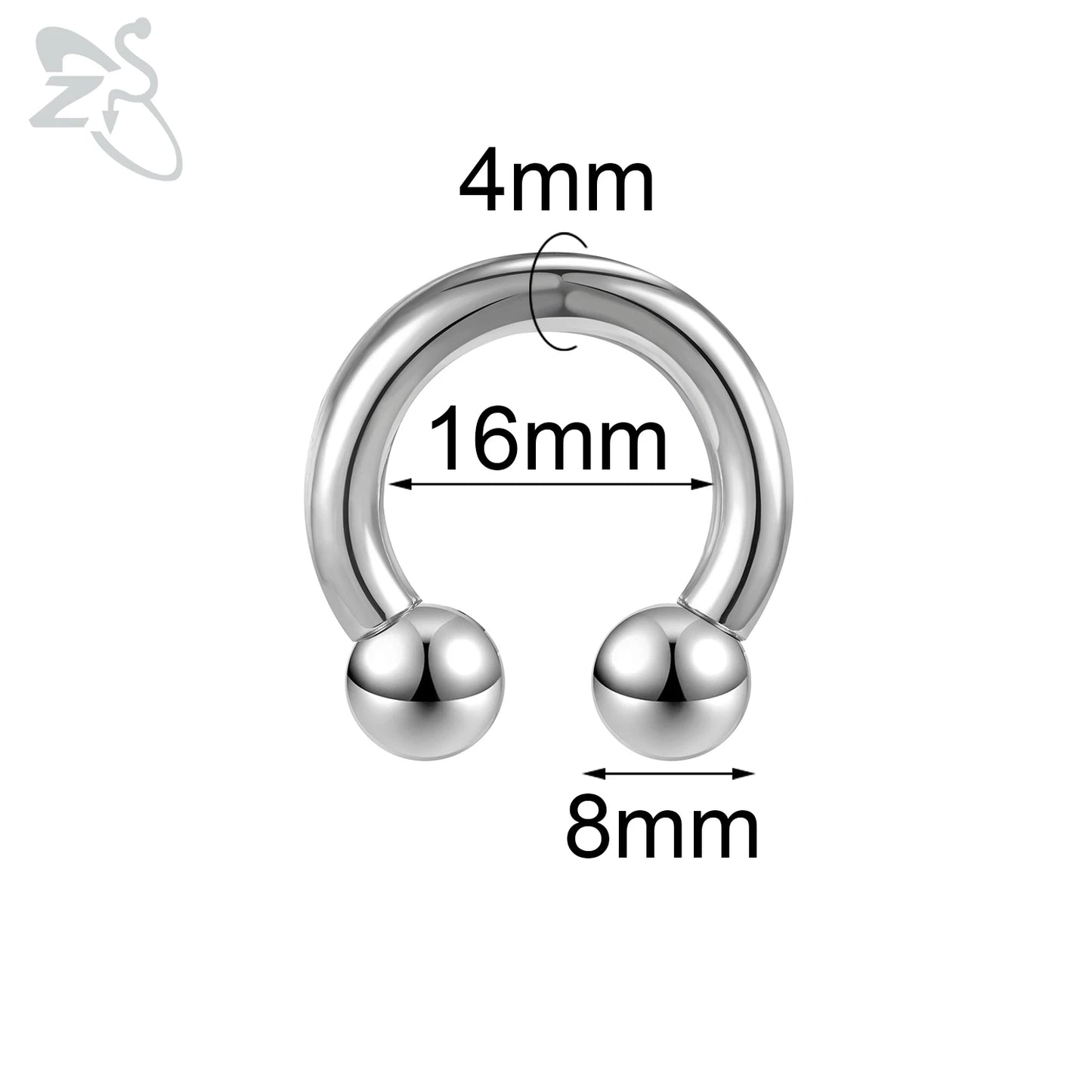 ZS 1 Piece 2/4/6/8G Stainelss Steel Horseshoe Nose Ring Men Internal Threaded Large Gauge Piercings Ear Expander Septum Piercing