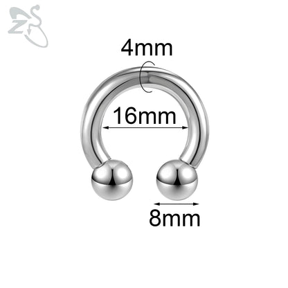 ZS 1 Piece 2/4/6/8G Stainelss Steel Horseshoe Nose Ring Men Internal Threaded Large Gauge Piercings Ear Expander Septum Piercing