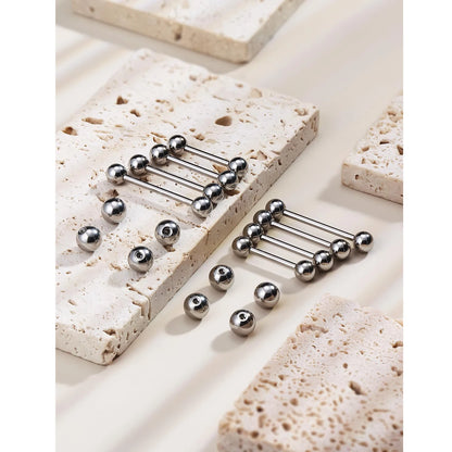 14G 16G Nipple Tongue Rings Stainless Steel Barbells Piercing Jewelry Silvery Black Golden 12mm-18mm Length Ball Size 5MM 6MM