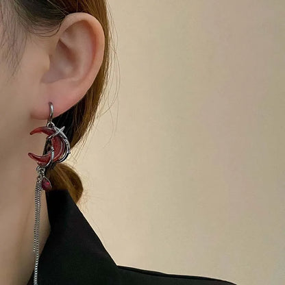 Asymmetry Red Moon Rose Earrings for Women European American Style Personality Crystal Drop Pendant Earrings Jewelry