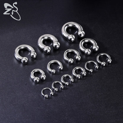ZS 1 Piece 2/4/6/8G Stainelss Steel Horseshoe Nose Ring Men Internal Threaded Large Gauge Piercings Ear Expander Septum Piercing