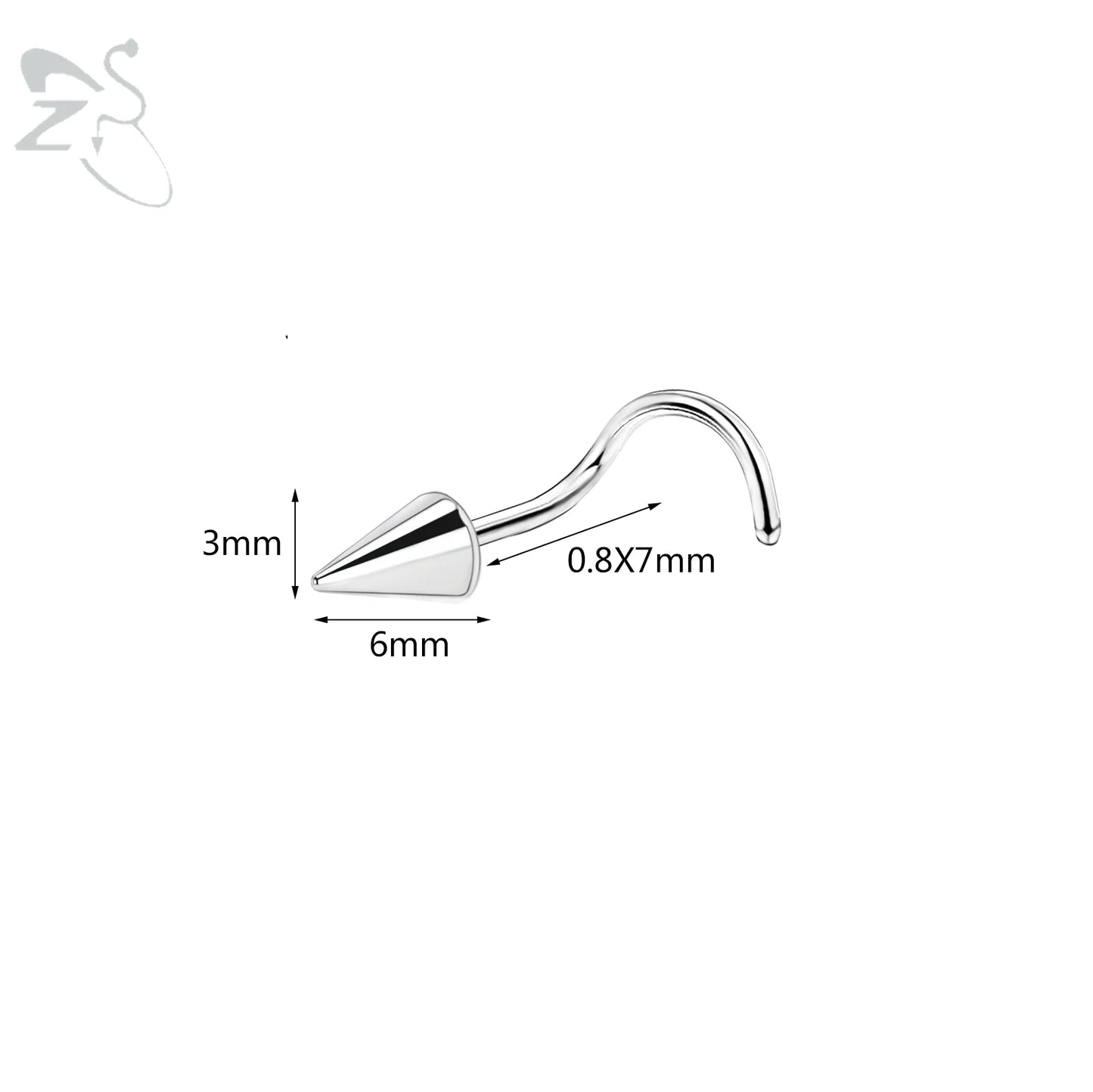 ZS 1PC 20G Spike Nose Ring Stainless steel Nose Stud Black Color Cone Nostril Piercing L-Shaped Seputm Nose Hole Body Piercings