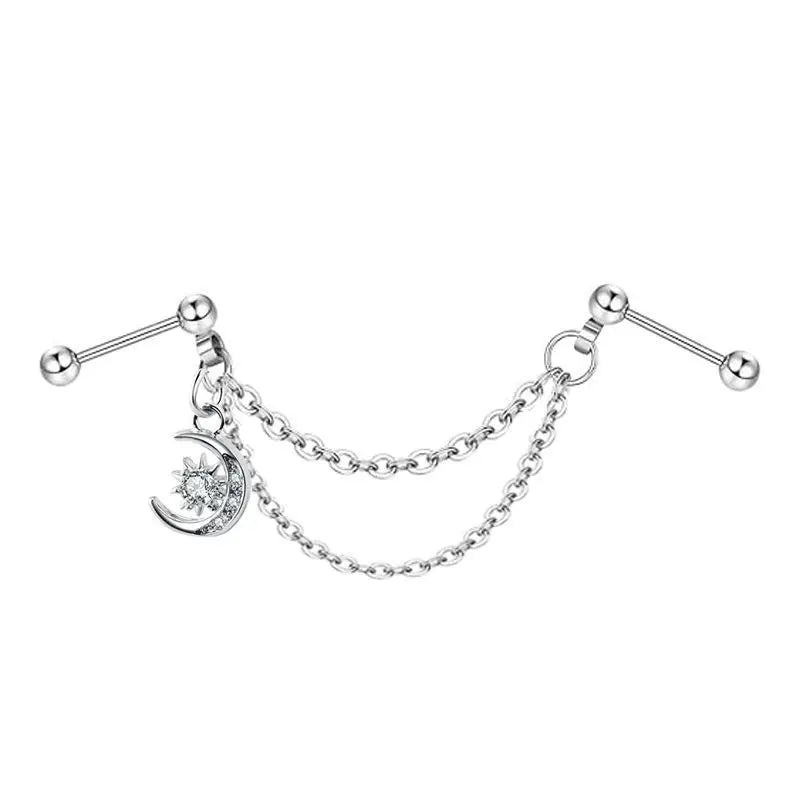 Fashion Double Piercing Chain Stud Earring Industrial Piercing Chain Earrings Tassel Cartilage Helix Jewelry