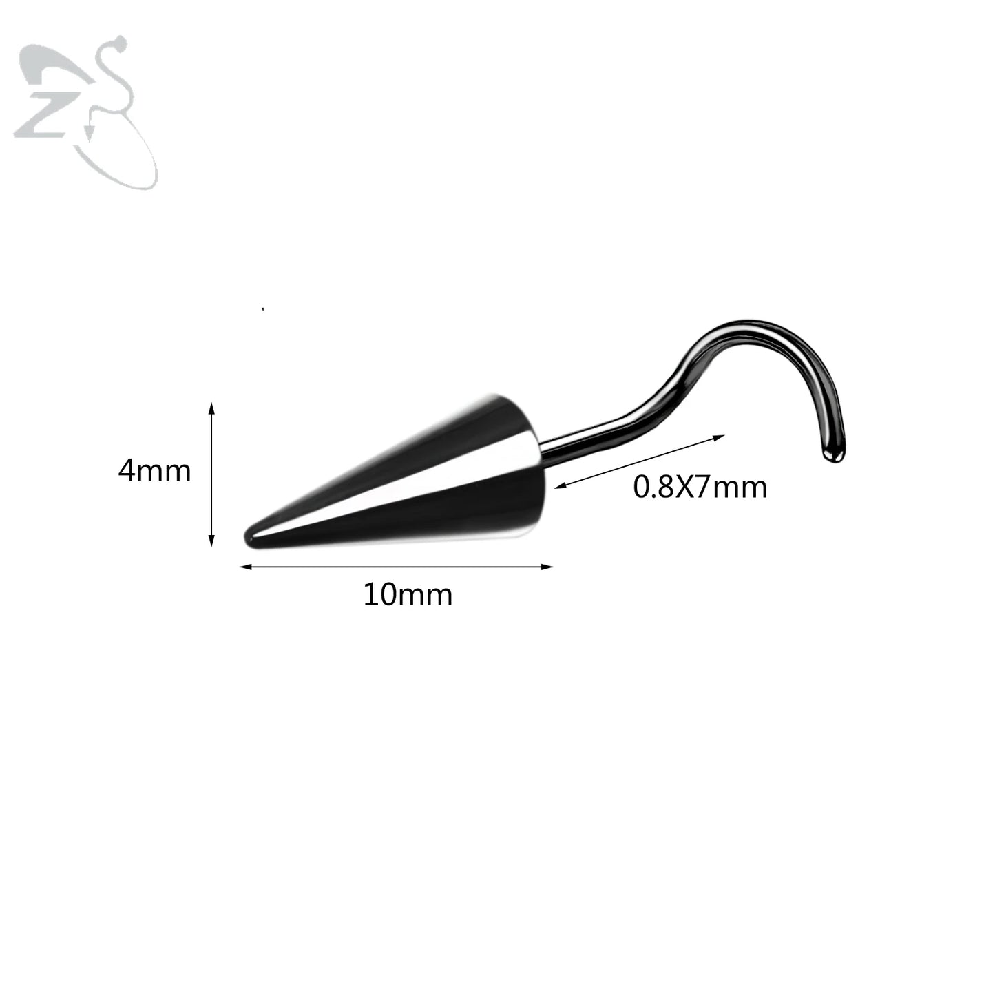 ZS 1PC 20G Spike Nose Ring Stainless steel Nose Stud Black Color Cone Nostril Piercing L-Shaped Seputm Nose Hole Body Piercings
