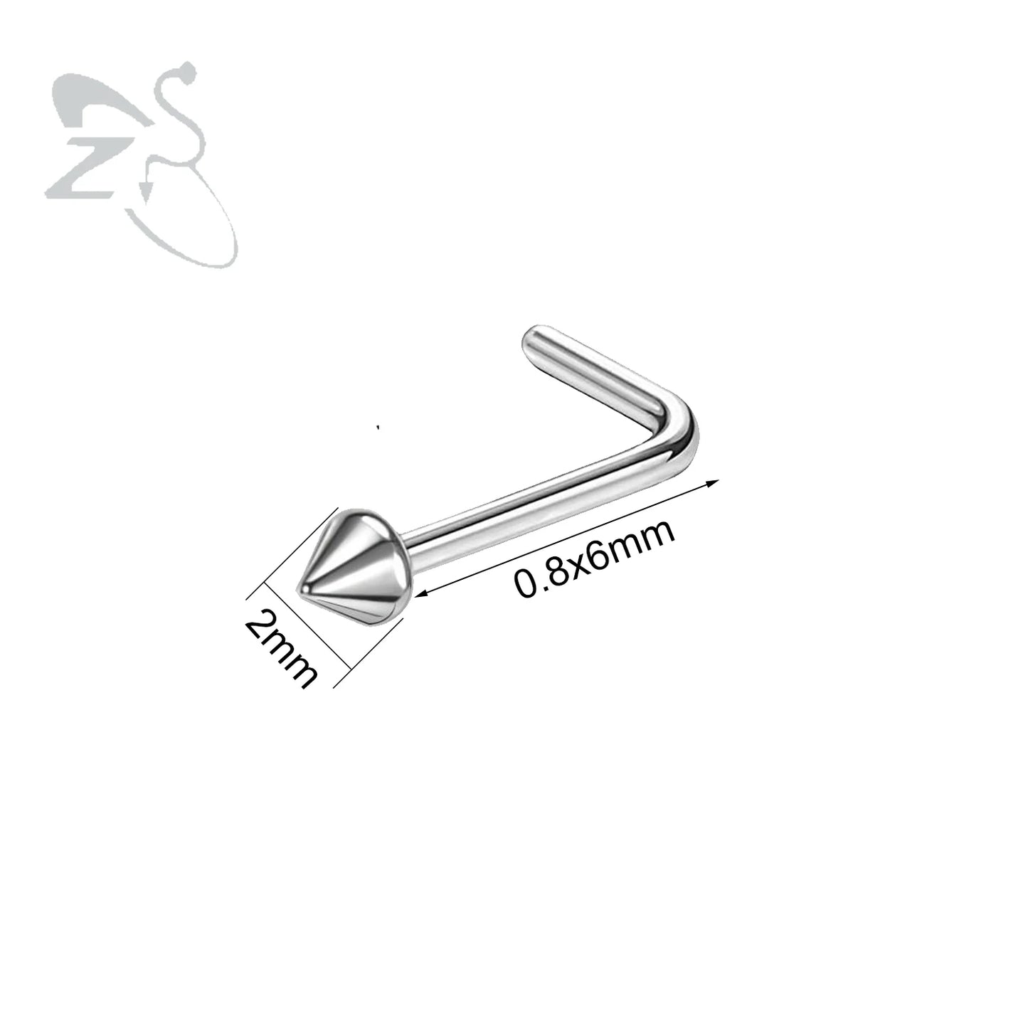 ZS 1PC 20G Spike Nose Ring Stainless steel Nose Stud Black Color Cone Nostril Piercing L-Shaped Seputm Nose Hole Body Piercings