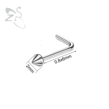 ZS 1PC 20G Spike Nose Ring Stainless steel Nose Stud Black Color Cone Nostril Piercing L-Shaped Seputm Nose Hole Body Piercings