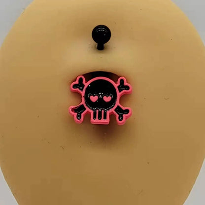 Stylish Stainless Steel Belly Button Ring with Pink Rose Skull Design