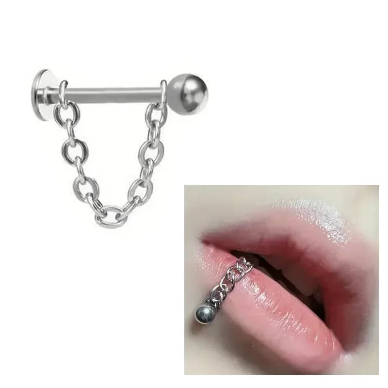 Punk Style Stainless Steel Chain Lip Stud - Versatile Cartilage Stud Earrings for All Occasions