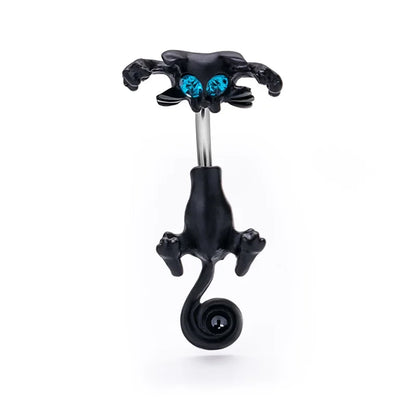 Elegant Stainless Steel Cat-Shaped Belly Ring with Zircon Detailing