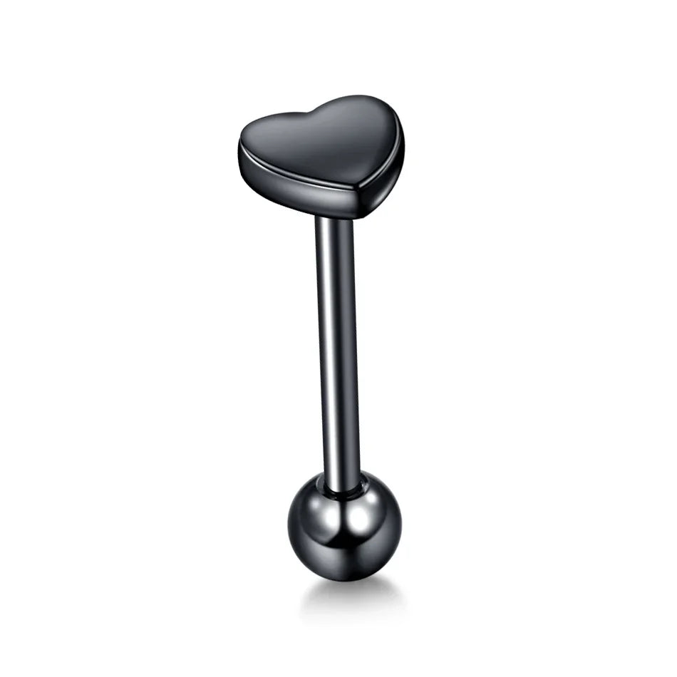 1PC Stainless Steel Heart Shaped Tongue Ring Barbell Tongue Piercing Cute Bar Ear Tragus Studs Labret Piercing Body Jewelry