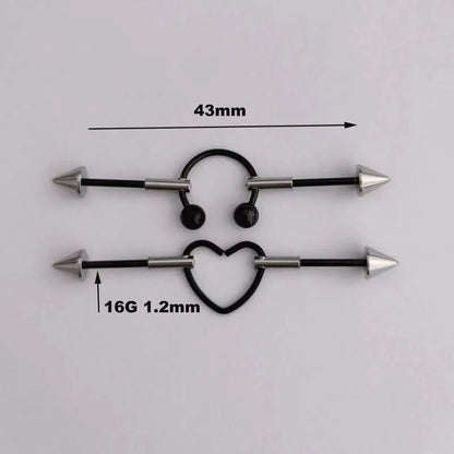 1PC New Stainless Steel Industrial Piercing Contrasting Colors Design Movable Adjustable Industrial Bar Heart Ear Piercing 16G
