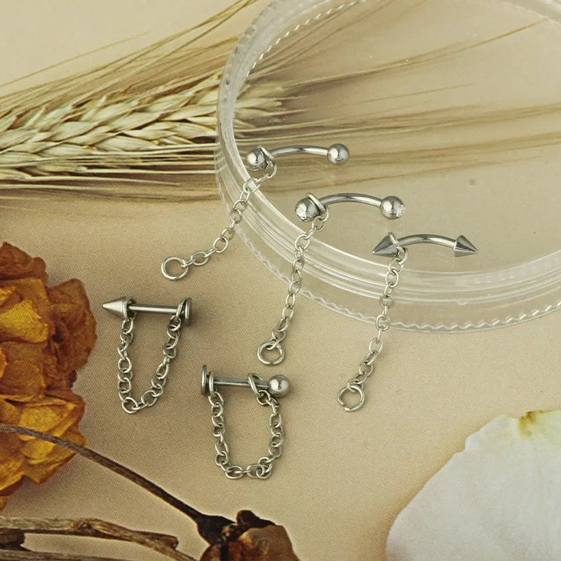 Punk Style Stainless Steel Chain Lip Stud - Versatile Cartilage Stud Earrings for All Occasions