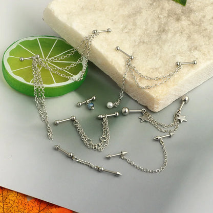 New Silver Color Industrial Piercing Chain Earrings for Women Fashion Ear Cartilage Helix Barbell Surgical Steel Jewelry Gifts