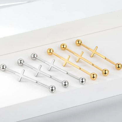 1PC Steel Cross Industrial Piercings Orelha Cartilagem Industrial Barbell Earrings Piercing Bar Scaffold Ear Cartilage Helix 14G