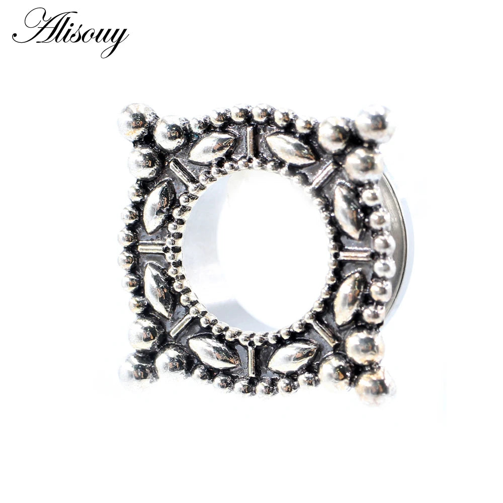 Alisouy 2pcs Stainless Steel Flower Triangle Cone Owl Zircon Star Screw Ear Tunnels Plugs Expander Gauges Body Piercing Jewelry