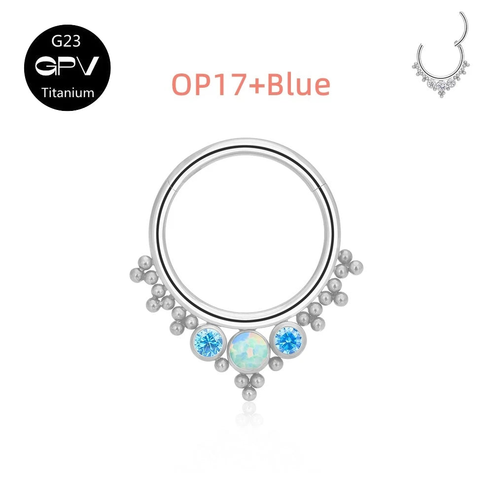 G23 Titanium Nose Ring with Zircon & Opal - Versatile Body Jewelry