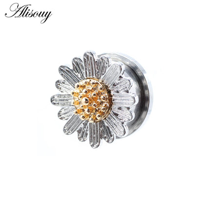 Alisouy 2pcs Stainless Steel Flower Zirconia Moon Star Clock Heart Screw Ear Tunnels Plugs Expander Gauges Body Piercing Jewelry