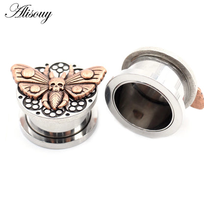 2PCS Stainless Steel Star Moon Sun Skull Cat Butterfly Ear Gauges Tunnels Plugs Expander Stretcher Piercing Body Jewelry