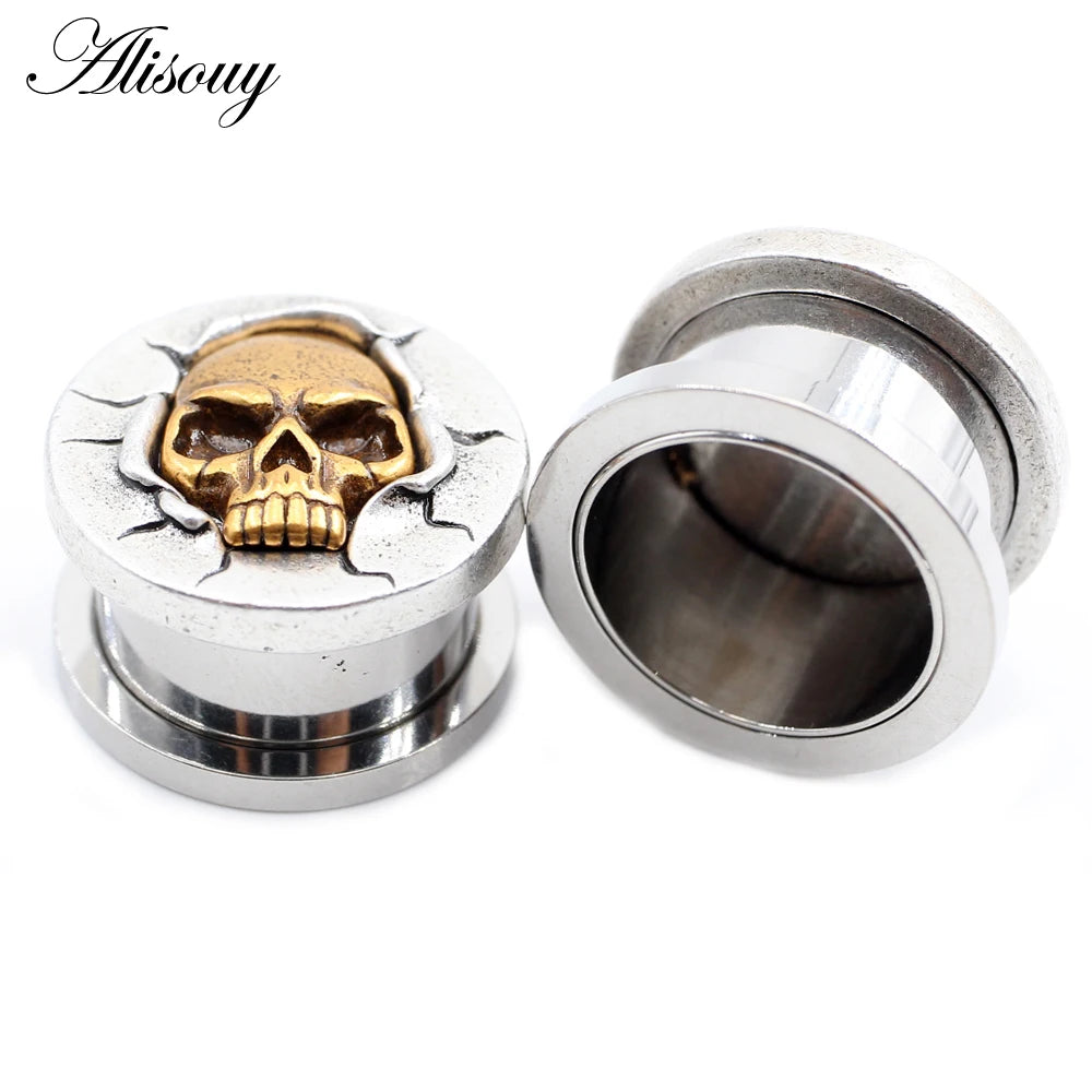 2PCS Stainless Steel Star Moon Sun Skull Cat Butterfly Ear Gauges Tunnels Plugs Expander Stretcher Piercing Body Jewelry