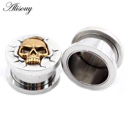 2PCS Stainless Steel Star Moon Sun Skull Cat Butterfly Ear Gauges Tunnels Plugs Expander Stretcher Piercing Body Jewelry