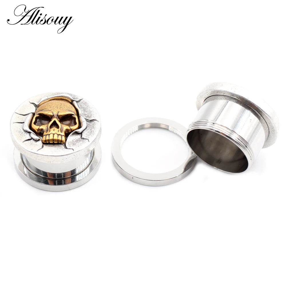 2PCS Stainless Steel Star Moon Sun Skull Cat Butterfly Ear Gauges Tunnels Plugs Expander Stretcher Piercing Body Jewelry