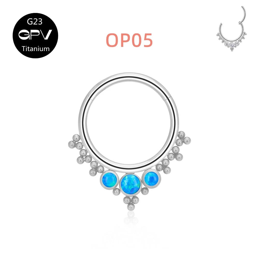 G23 Titanium Nose Ring with Zircon & Opal - Versatile Body Jewelry