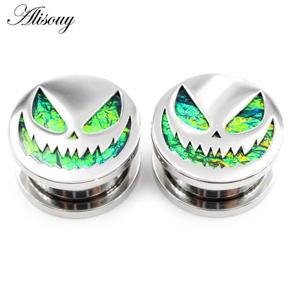 Alisouy 2pcs New Stainless Steel Round Pumpkin Easter Ear Gauges Tunnels Plugs Expander Stretcher Earrings Piercing Body Jewelry