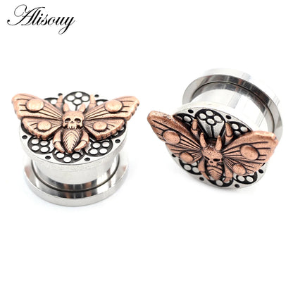 2PCS Stainless Steel Star Moon Sun Skull Cat Butterfly Ear Gauges Tunnels Plugs Expander Stretcher Piercing Body Jewelry