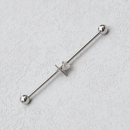 1PC Industrial Piercing Barbells Jewelry Stainless Steel CZ Heart Ball Pearl Cartilage Helix Earring Body Piercing for Women Men