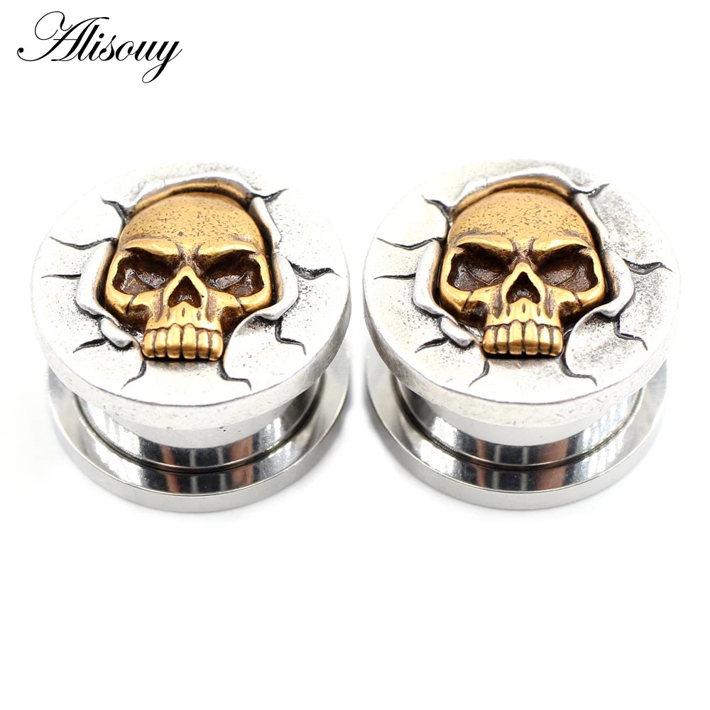 2PCS Stainless Steel Star Moon Sun Skull Cat Butterfly Ear Gauges Tunnels Plugs Expander Stretcher Piercing Body Jewelry
