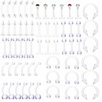 Versatile Acrylic Body Piercing Set - Transparent Barbell Rings for Lips, Ears, Nose, and More