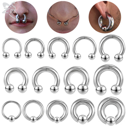 ZS 1 Piece 2/4/6/8G Stainelss Steel Horseshoe Nose Ring Men Internal Threaded Large Gauge Piercings Ear Expander Septum Piercing
