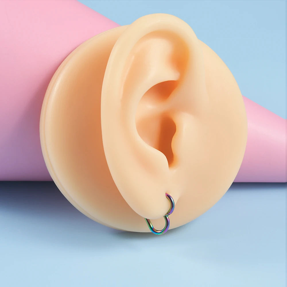 1pcs Stainless Steel Heart Shape Clicker Ear Tragus Cartilage Daith Helix Lobe Earrings Septum Nose Ring Body Piercing Jewelry