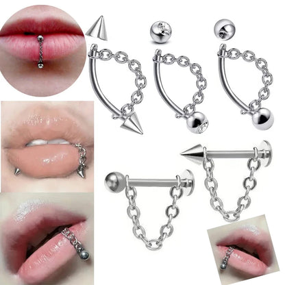 Punk Style Stainless Steel Chain Lip Stud - Versatile Cartilage Stud Earrings for All Occasions