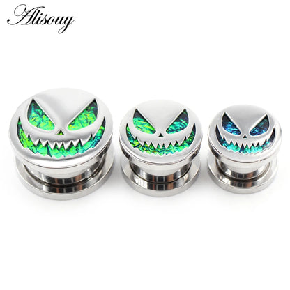 Alisouy 2pcs New Stainless Steel Round Pumpkin Easter Ear Gauges Tunnels Plugs Expander Stretcher Earrings Piercing Body Jewelry