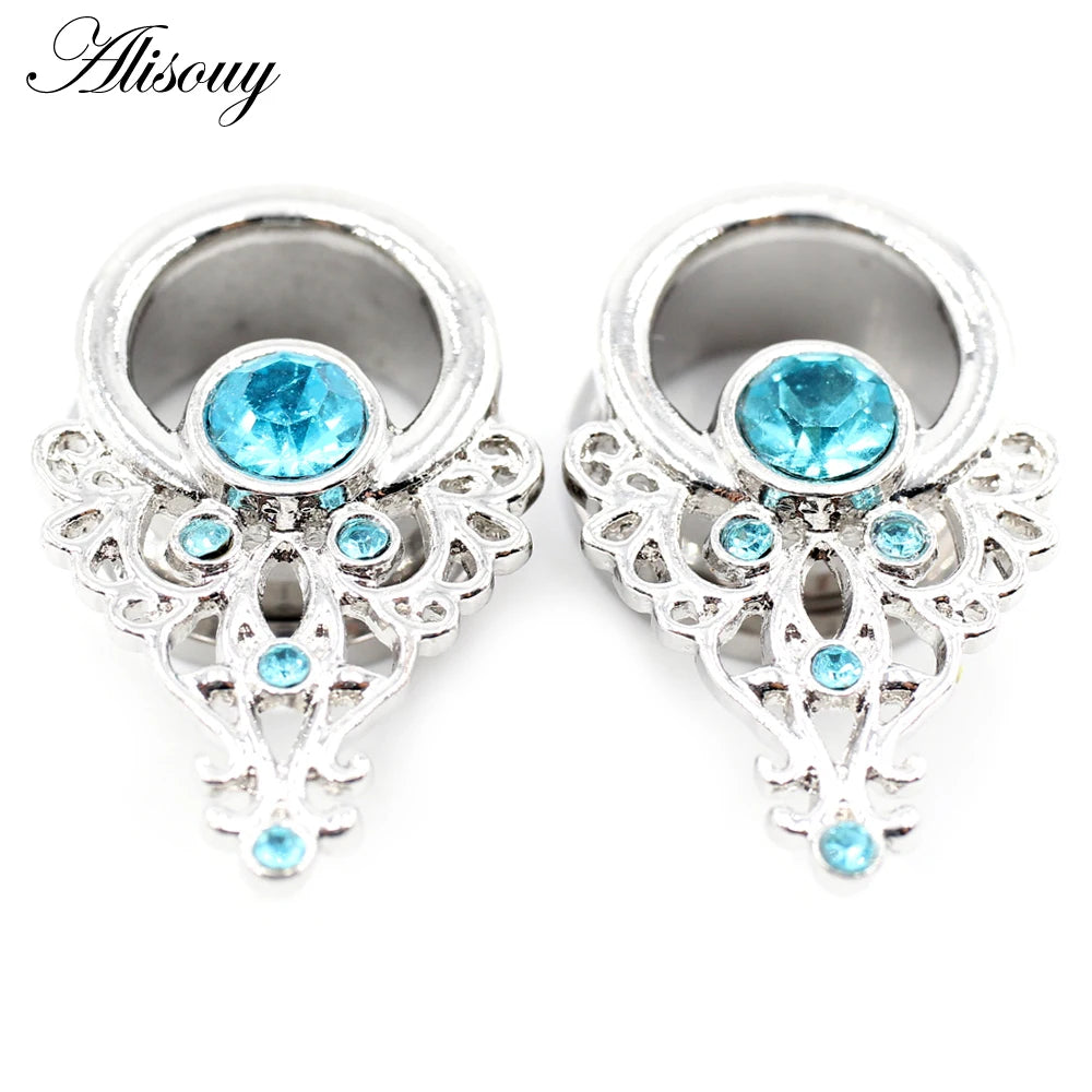 Alisouy 2pcs Stainless Steel Flower Triangle Cone Owl Zircon Star Screw Ear Tunnels Plugs Expander Gauges Body Piercing Jewelry