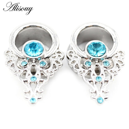 Alisouy 2pcs Stainless Steel Flower Triangle Cone Owl Zircon Star Screw Ear Tunnels Plugs Expander Gauges Body Piercing Jewelry