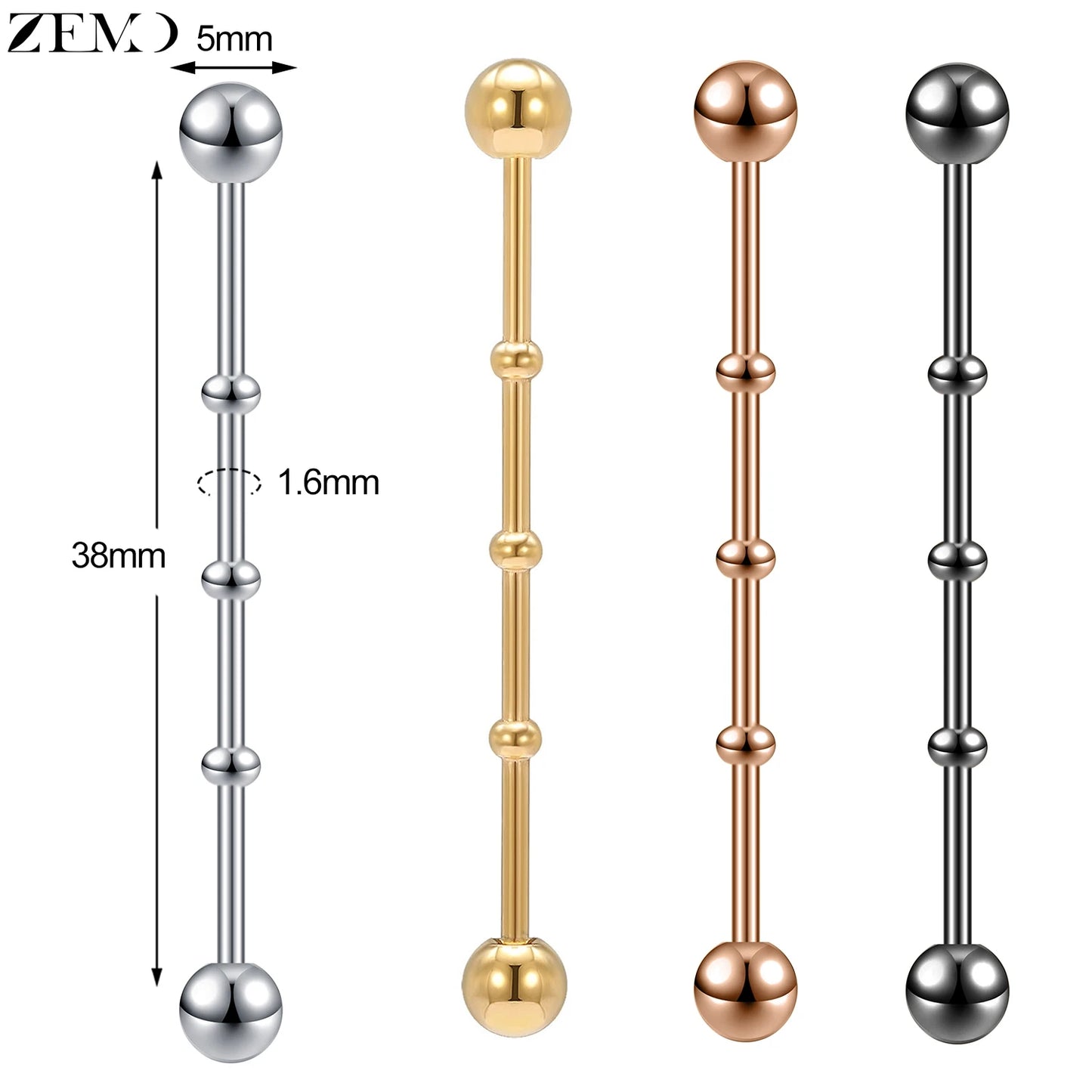 ZEMO 38MM Stainless Steel Industrial Barbell Earrings - Unisex, Multistyle