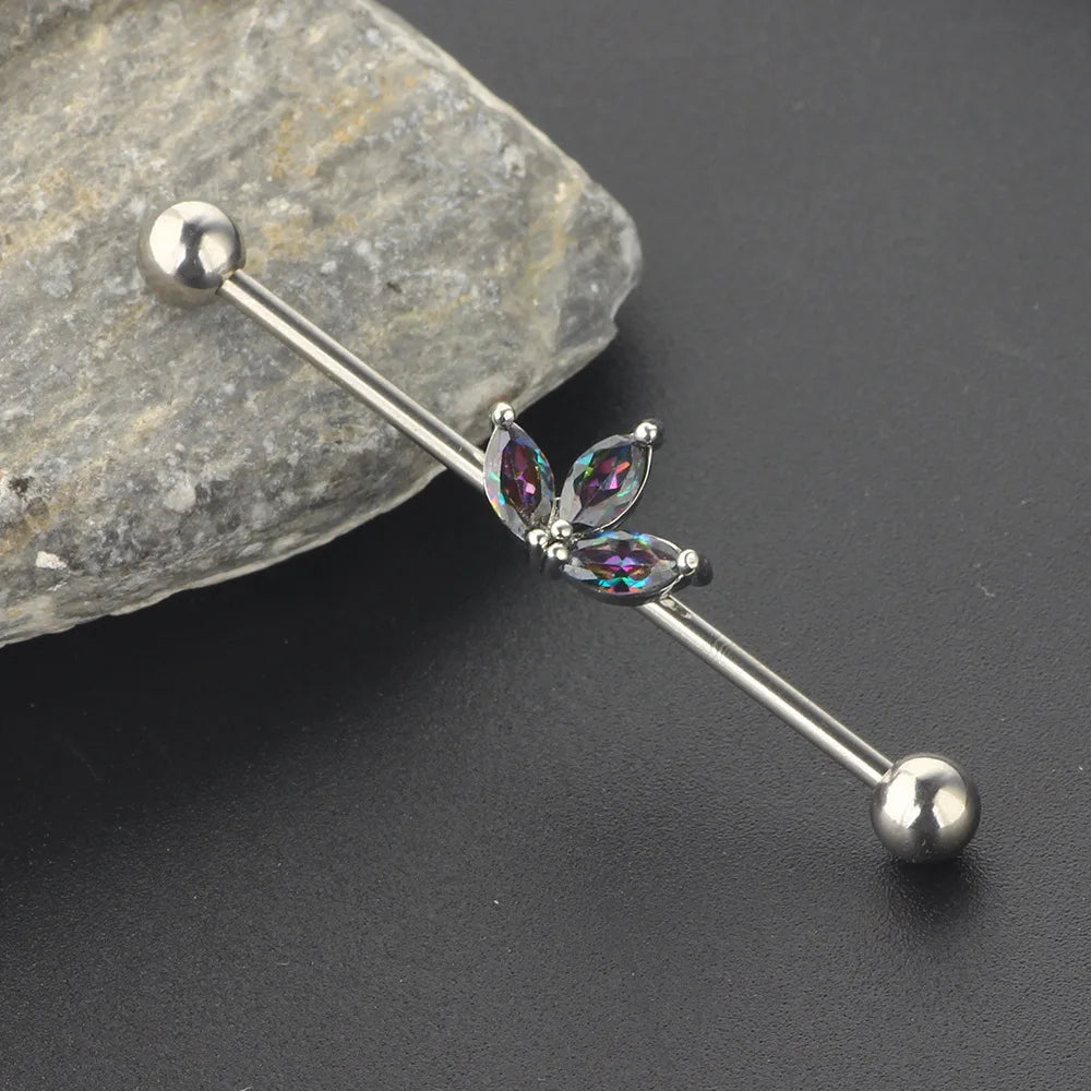 Surgical Steel Zircon Industrial Barbell Piercing Bar Fashion Jewelry 14G Star Moon Industrial Barbell Body Piercing Ear Studs