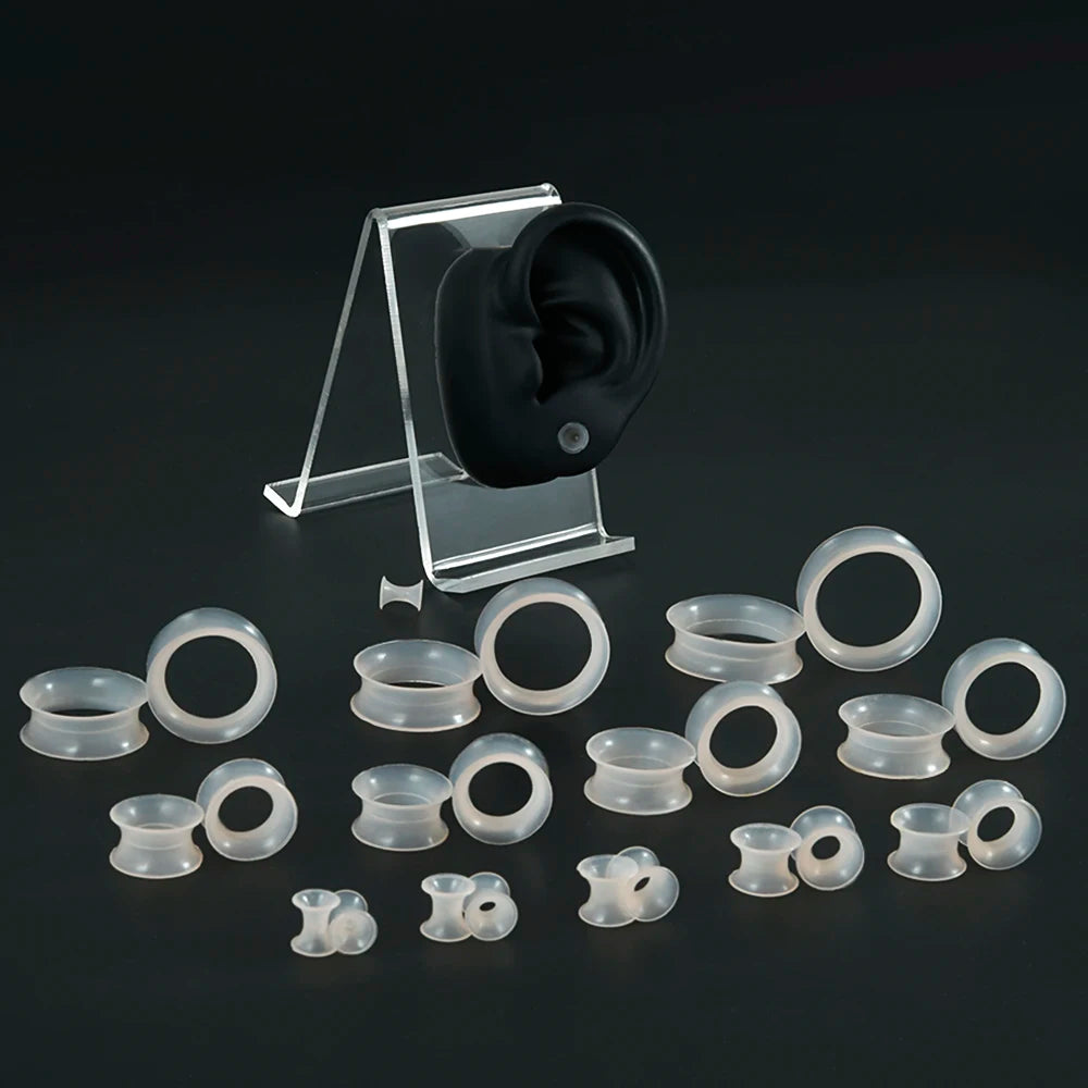 Pair Skin Thin Soft Flexible Ear Tunnels Double Flare Ear Plugs Flesh Tunnel Ear Gauge Expander Stretcher Earlets Earrings