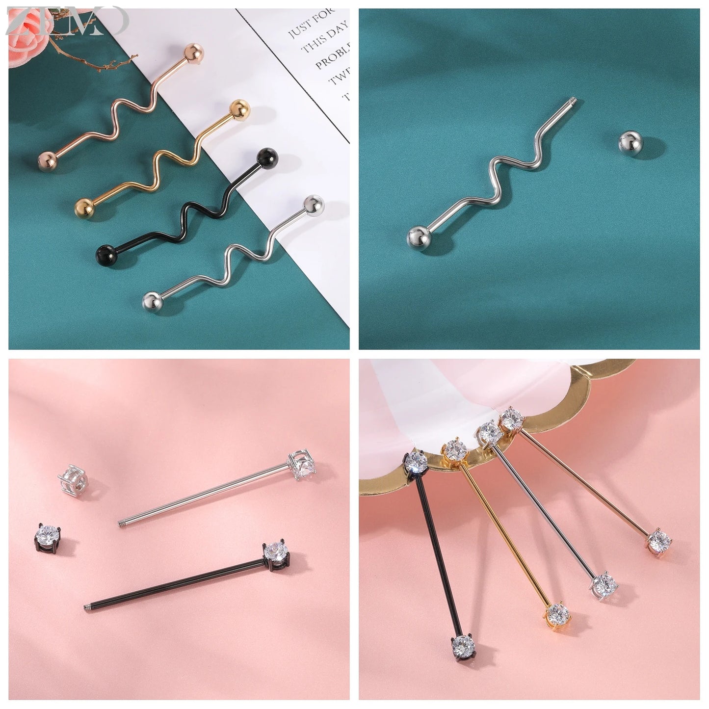 ZEMO 38MM Stainless Steel Industrial Barbell Earrings - Unisex, Multistyle