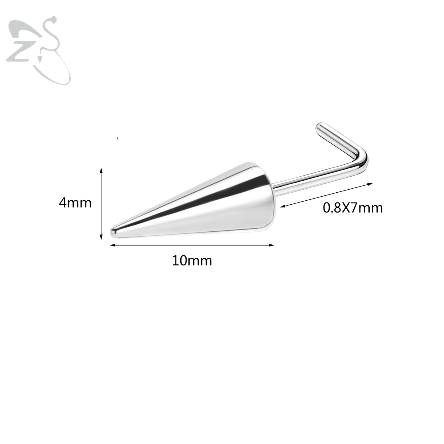 ZS 1PC 20G Spike Nose Ring Stainless steel Nose Stud Black Color Cone Nostril Piercing L-Shaped Seputm Nose Hole Body Piercings