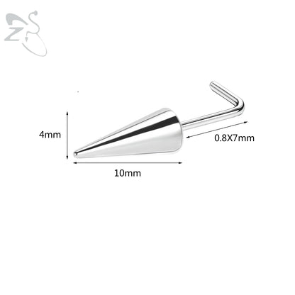 ZS 1PC 20G Spike Nose Ring Stainless steel Nose Stud Black Color Cone Nostril Piercing L-Shaped Seputm Nose Hole Body Piercings