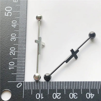14G Cross Industrial Barbell Piercing Heart Earring Straigh Bar Cartilage Ear Piercing Barbells Body Jewelry Ear Piercing Ring