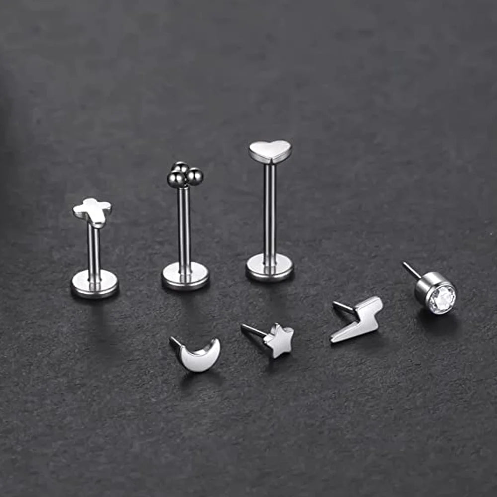 G23 Titanium Threadless Labret Studs Piercing Jewelry 16G Push Pin Cartilage Helix Tragus Earrings for Women Lip Stud Earrings