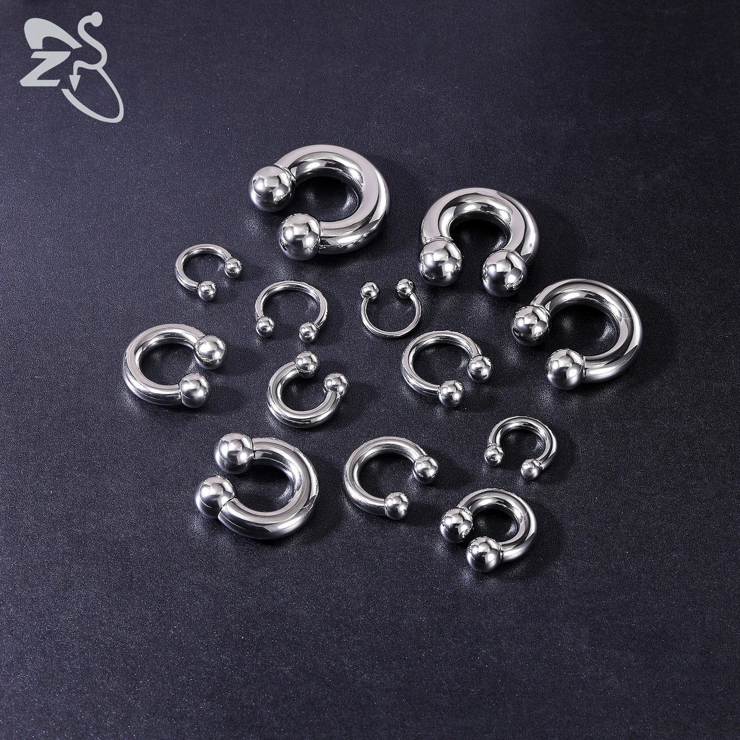 ZS 1 Piece 2/4/6/8G Stainelss Steel Horseshoe Nose Ring Men Internal Threaded Large Gauge Piercings Ear Expander Septum Piercing