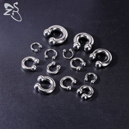 ZS 1 Piece 2/4/6/8G Stainelss Steel Horseshoe Nose Ring Men Internal Threaded Large Gauge Piercings Ear Expander Septum Piercing