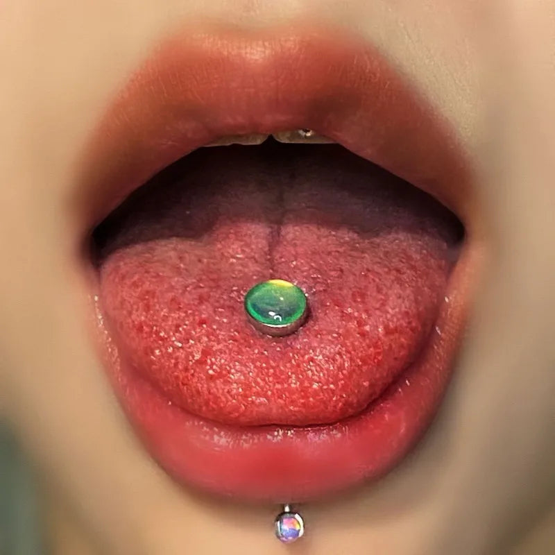 Stainless Steel Tongue Piercing Rings 14G Oil Luminescence Pink Blue Tongue Stud Studs Earrings BCR Piercings Body Jewelry Gifts