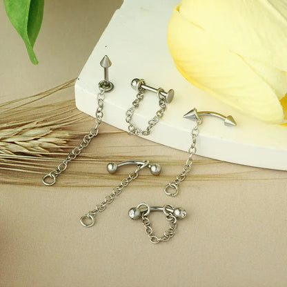 Punk Style Stainless Steel Chain Lip Stud - Versatile Cartilage Stud Earrings for All Occasions