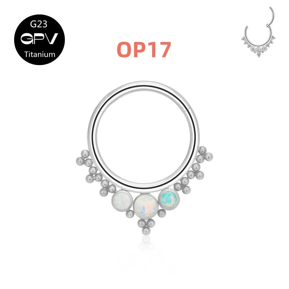 G23 Titanium Nose Ring with Zircon & Opal - Versatile Body Jewelry